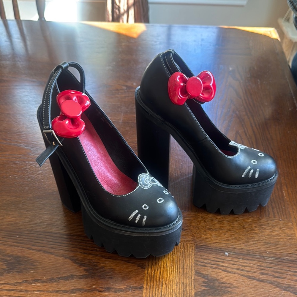 Hello Kitty Black Platform Heels with Red Bow